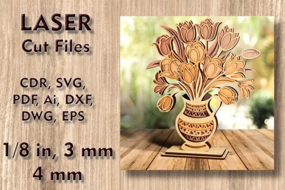 Download Vase with Tulips 3D Laser Cut Files - 3d laser cut files Collection