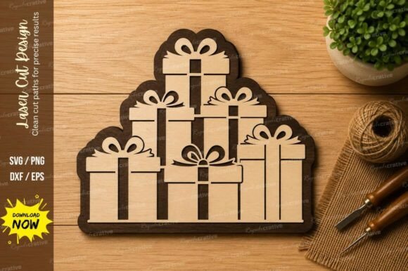 Download Stacked Christmas Gifts Laser Cut SVG - Christmas Collection